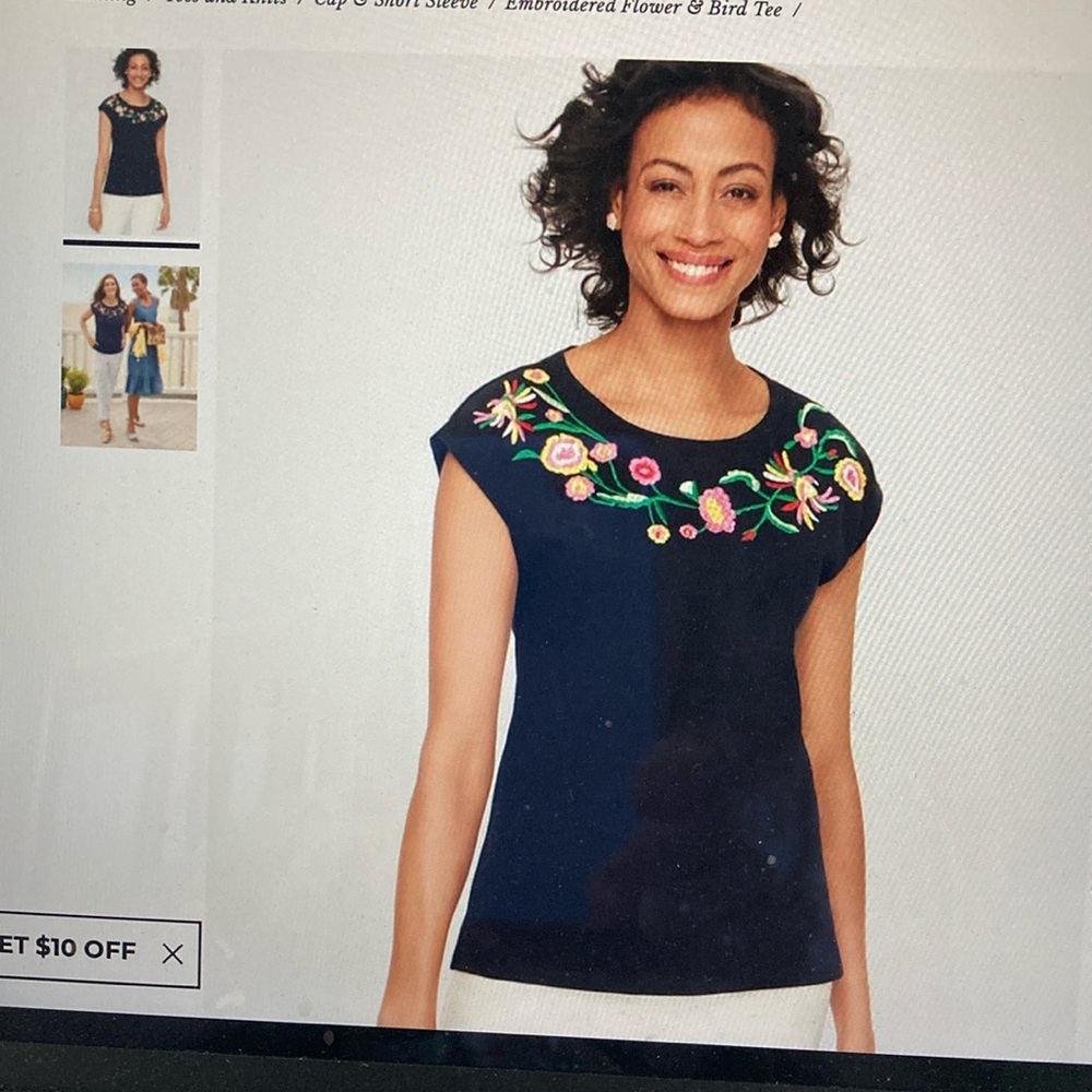 NWT cap sleeved embroidered flower & bird tee